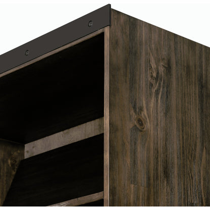 Bane Bookshelf by Four Hands in smoked pine, black iron. Made from solid pine, iron in a modern style.