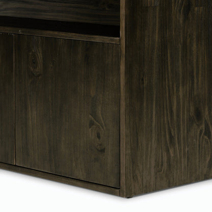 Bane Bookshelf by Four Hands in smoked pine, black iron. Made from solid pine, iron in a modern style.