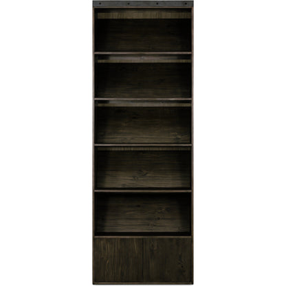 Bane Bookshelf by Four Hands in smoked pine, black iron. Made from solid pine, iron in a modern style.