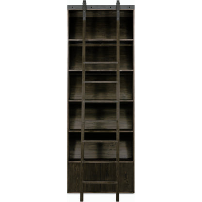 Bane Bookshelf by Four Hands in smoked pine, black iron. Made from solid pine, iron in a modern style.