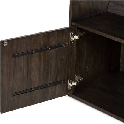 Bane Bookshelf by Four Hands in smoked pine, black iron. Made from solid pine, iron in a modern style.
