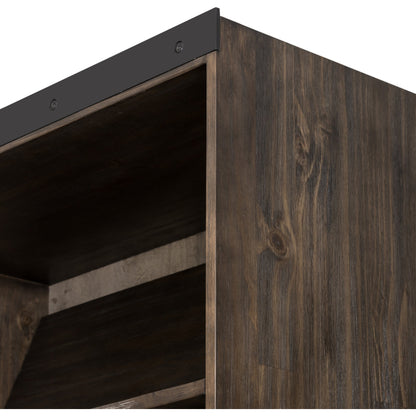 Bane Bookshelf by Four Hands in smoked pine, black iron. Made from solid pine, iron in a modern style.