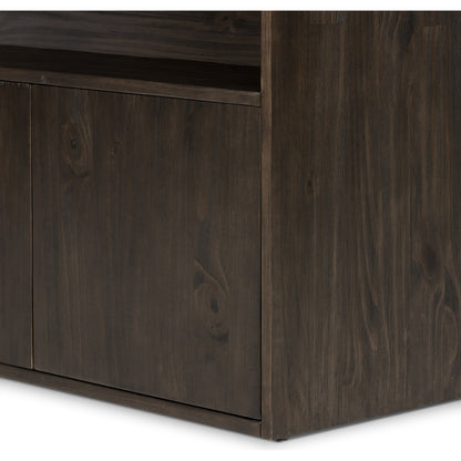 Bane Bookshelf by Four Hands in smoked pine, black iron. Made from solid pine, iron in a modern style.