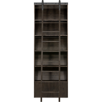 Bane Bookshelf by Four Hands in smoked pine, black iron. Made from solid pine, iron in a modern style.