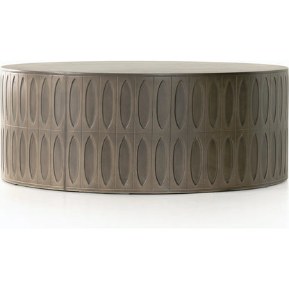 Colorado Drum Coffee Table by Four Hands in grey concrete and dark gray. Made from concrete in a eclectic & global style.