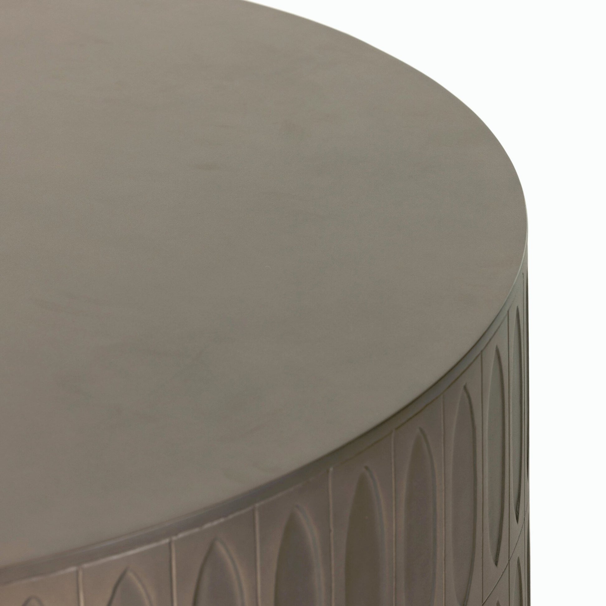 Colorado Drum Coffee Table by Four Hands in grey concrete and dark gray. Made from concrete in a eclectic & global style.