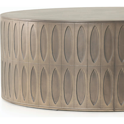 Colorado Drum Coffee Table by Four Hands in grey concrete and dark gray. Made from concrete in a eclectic & global style.