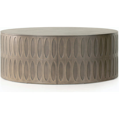 Colorado Drum Coffee Table by Four Hands in grey concrete and dark gray. Made from concrete in a eclectic & global style.
