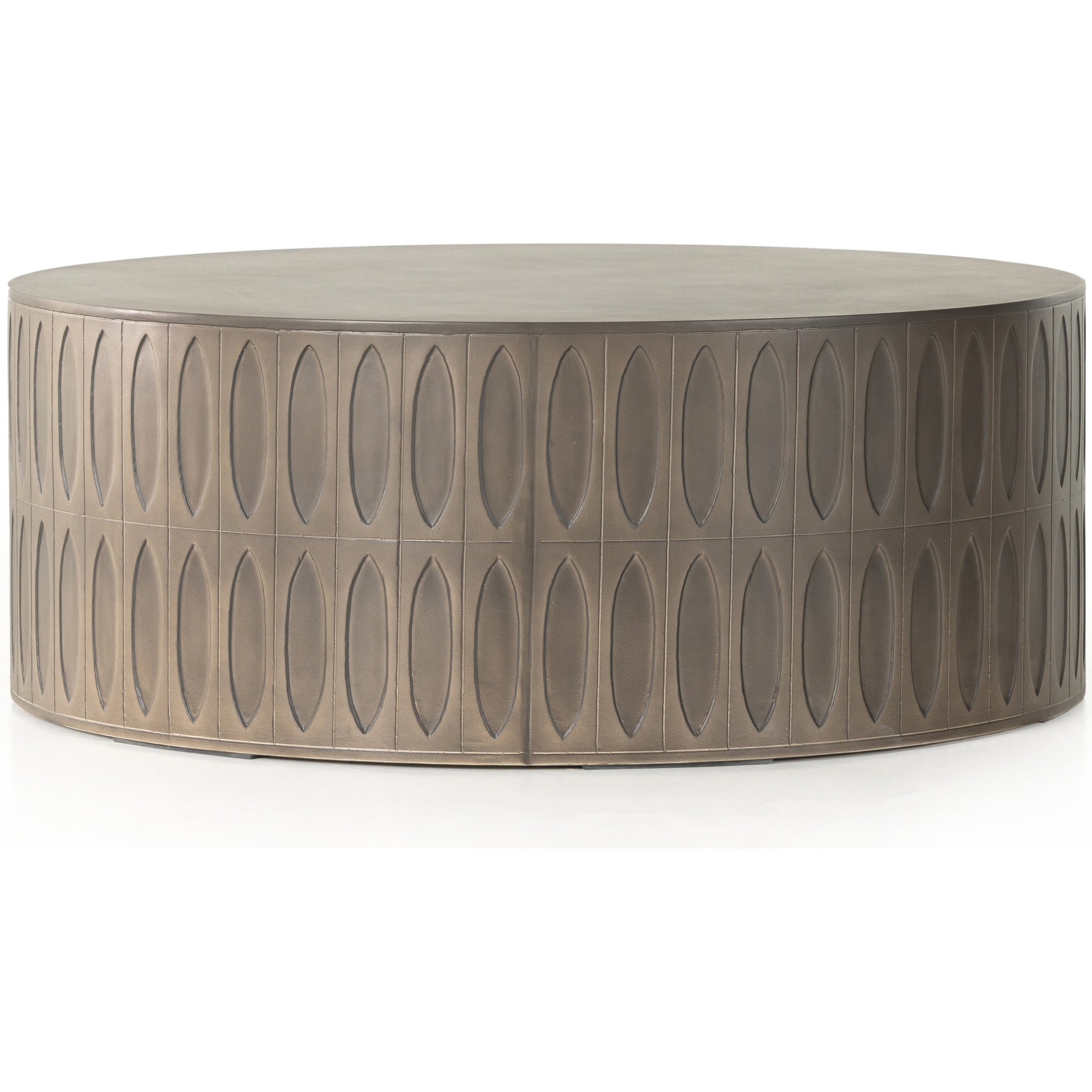 Colorado Drum Coffee Table by Four Hands in grey concrete and dark gray. Made from concrete in a eclectic & global style.