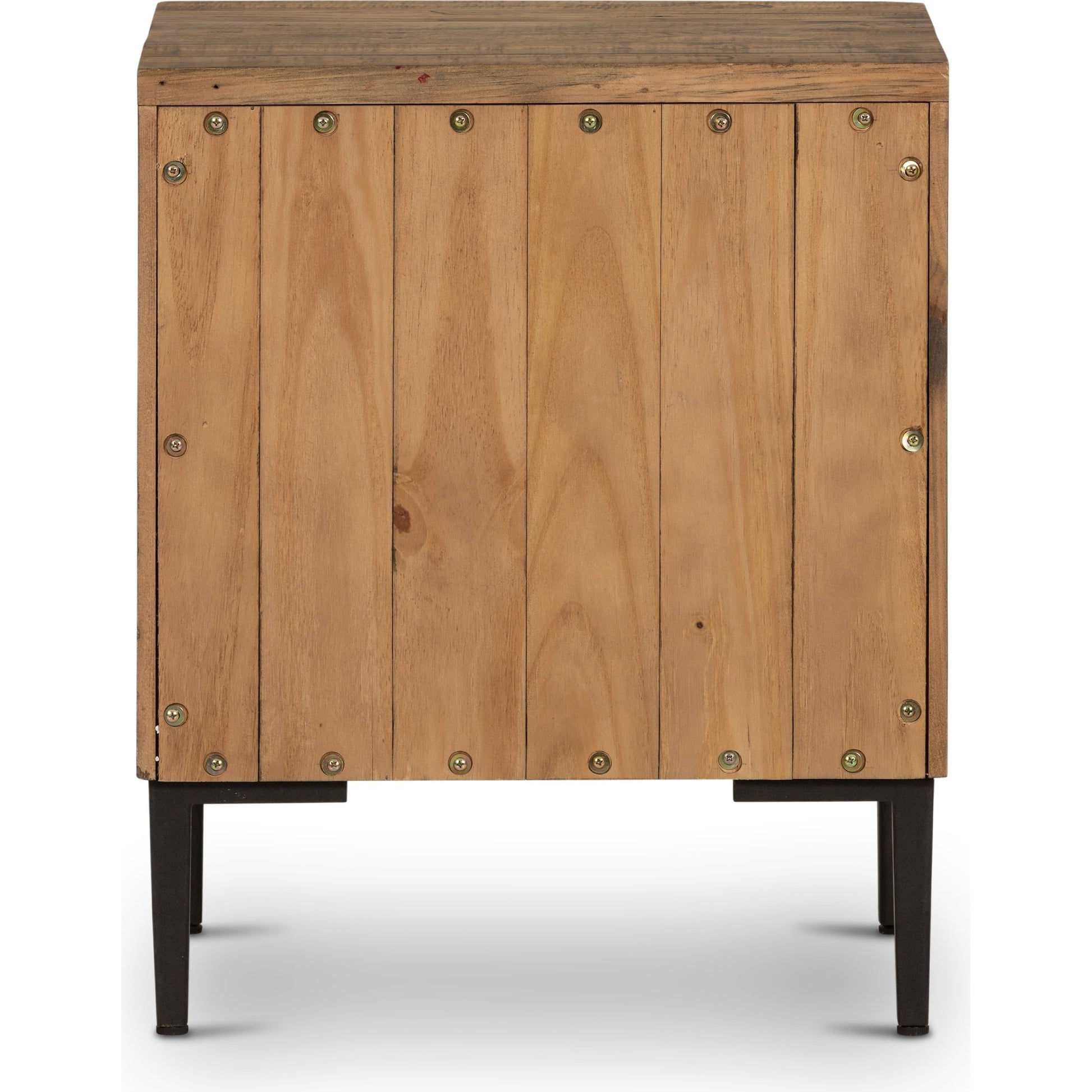Wyeth Nightstand by Four Hands in dark carbon, antique brass. Made from solid reclaimed pine, iron in a modern style.