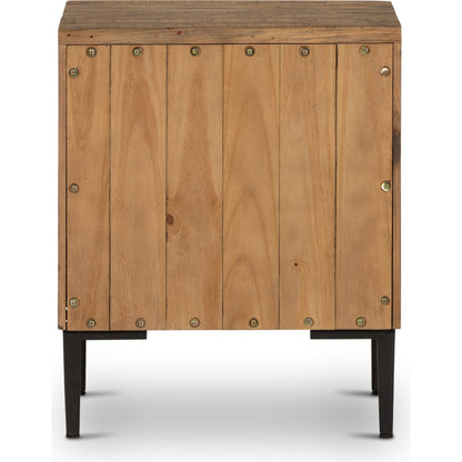 Wyeth Nightstand by Four Hands in dark carbon, antique brass. Made from solid reclaimed pine, iron in a modern style.