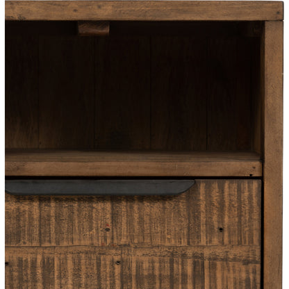 Wyeth Nightstand by Four Hands in dark carbon, antique brass. Made from solid reclaimed pine, iron in a modern style.