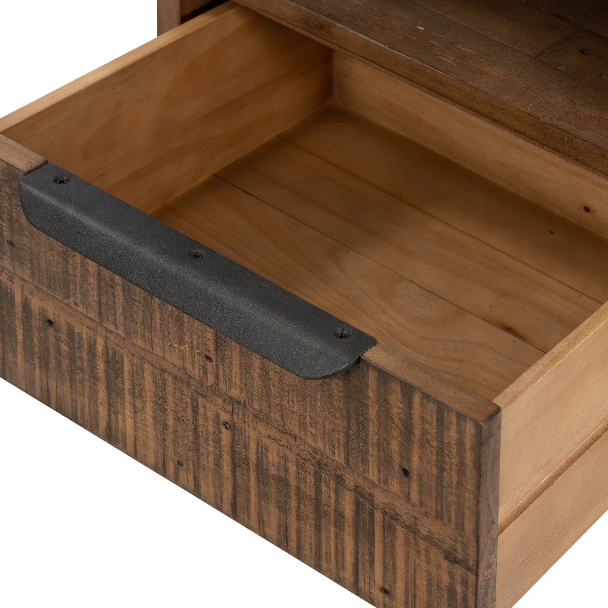 Wyeth Nightstand by Four Hands in dark carbon, antique brass. Made from solid reclaimed pine, iron in a modern style.