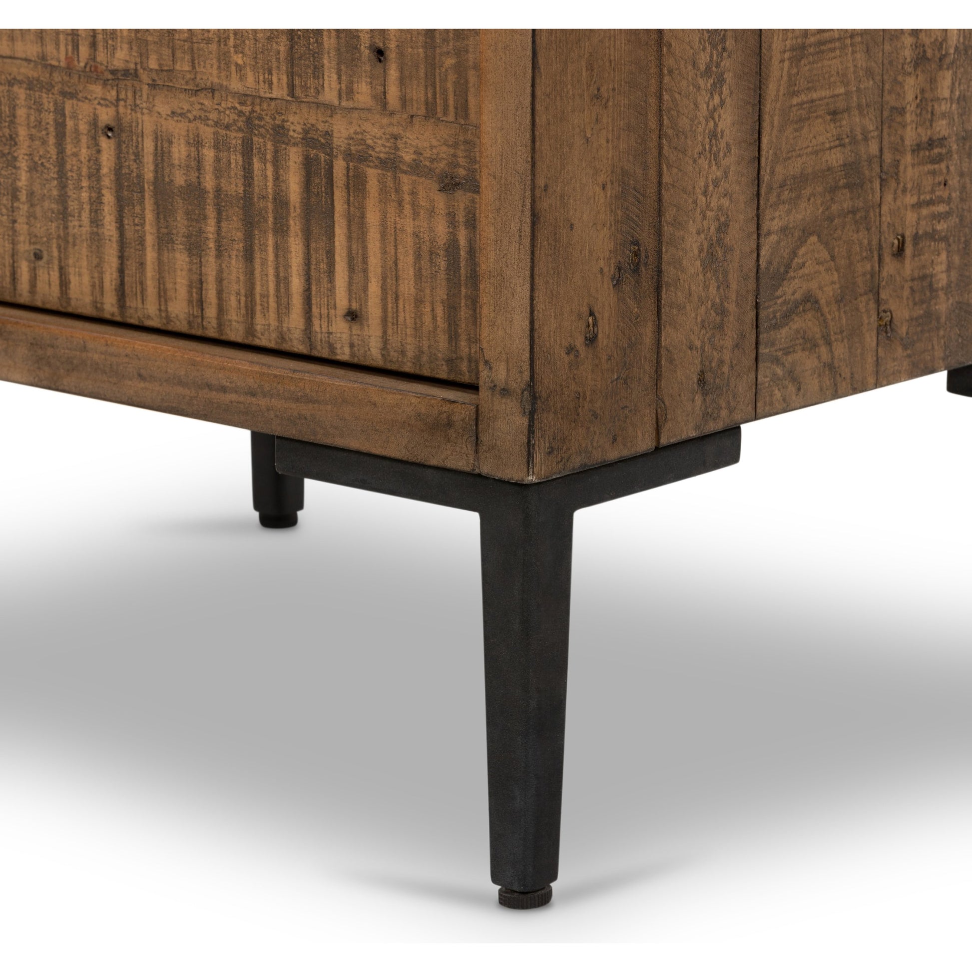 Wyeth Nightstand by Four Hands in dark carbon, antique brass. Made from solid reclaimed pine, iron in a modern style.