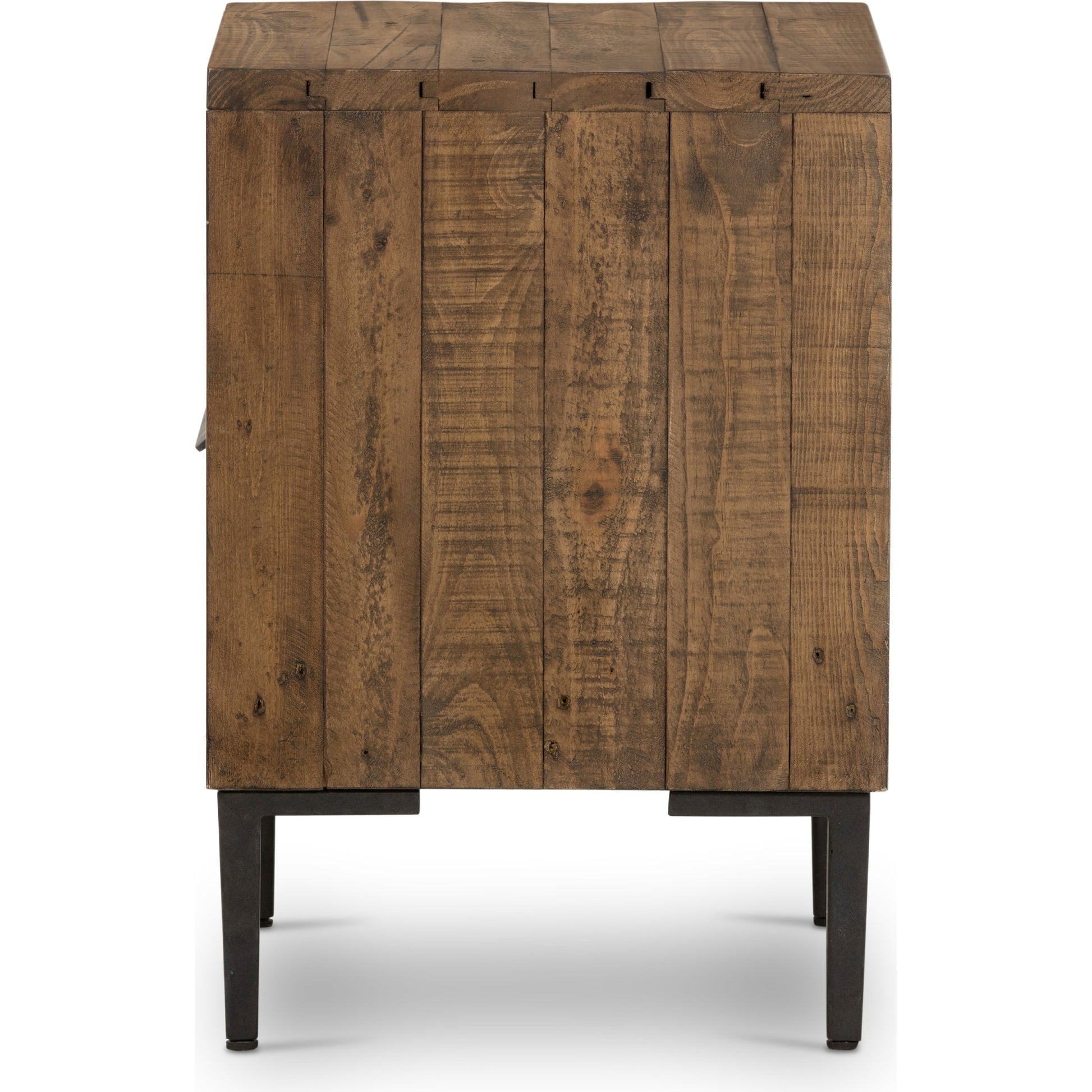Wyeth Nightstand by Four Hands in dark carbon, antique brass. Made from solid reclaimed pine, iron in a modern style.