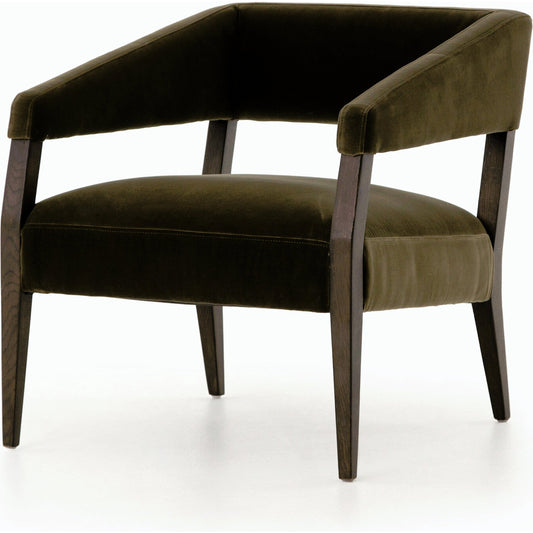 Gary Club Chair by Four Hands in burnt oak, olive green and olive green, burnt oak. Made from 76.8% cotton, 23.2% polyester, solid oak, 100% polyester in a modern style.
