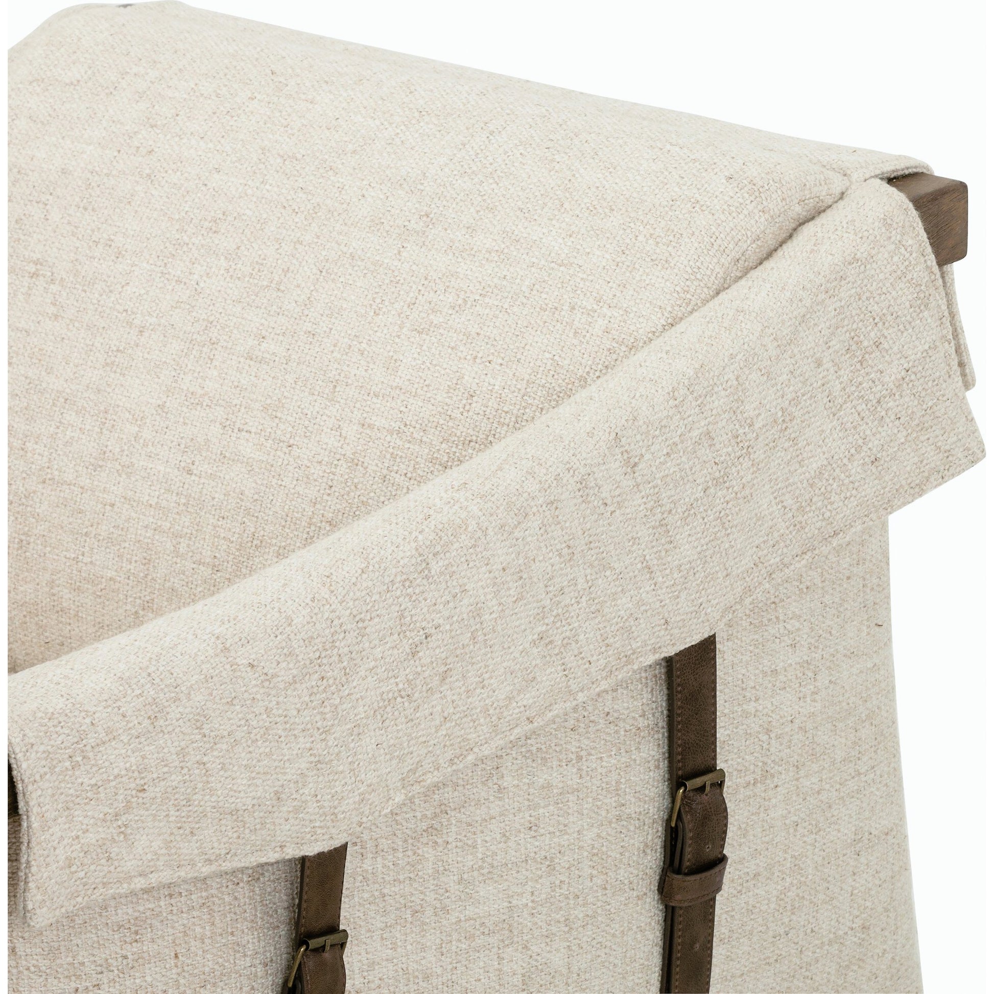 Bauer Chair by Four Hands in thames cream and distressed natural. Made from 66% polyester, 19% acrylic, 15% flax, linen, solid parawood, top grain leather in a modern style.
