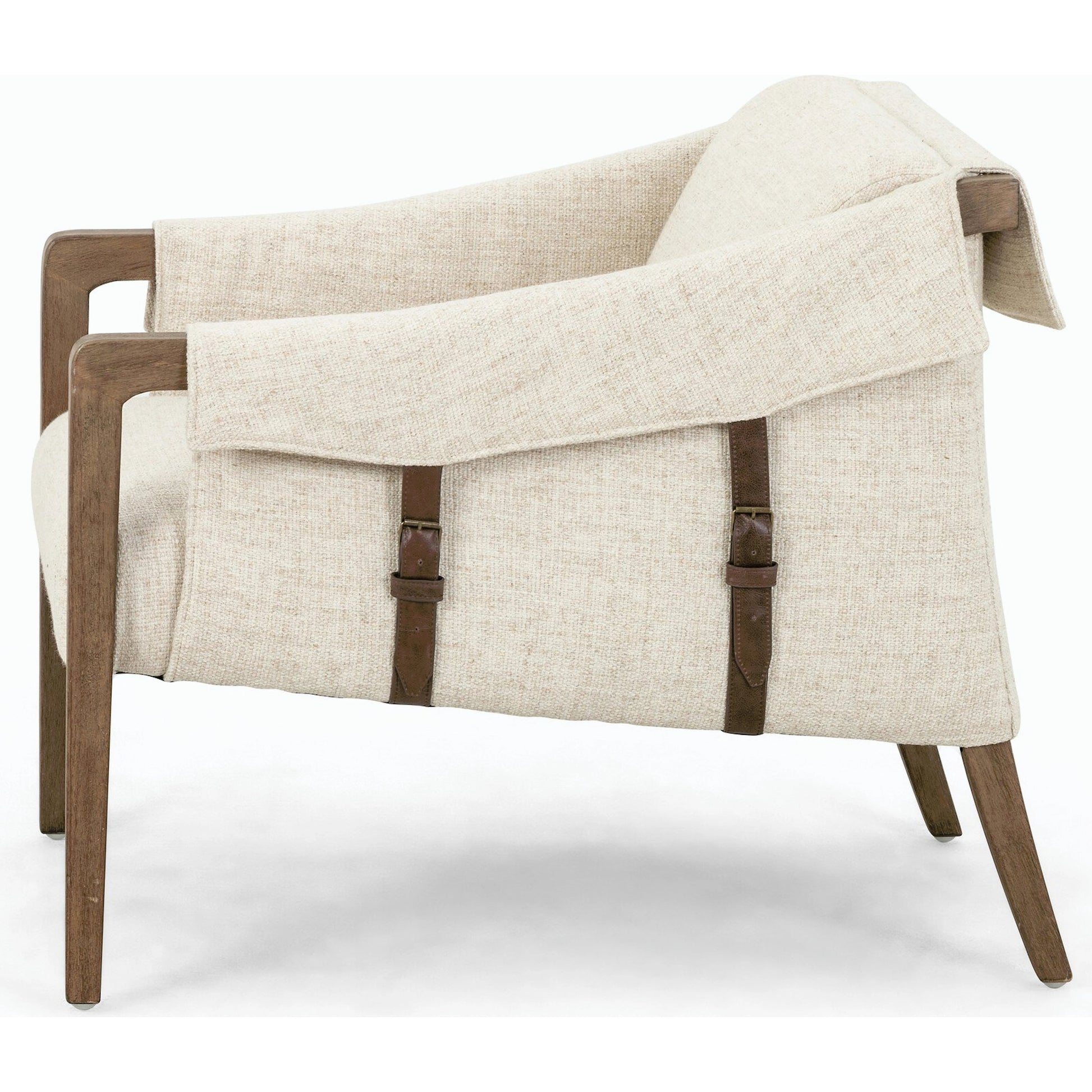Bauer Chair by Four Hands in thames cream and distressed natural. Made from 66% polyester, 19% acrylic, 15% flax, linen, solid parawood, top grain leather in a modern style.
