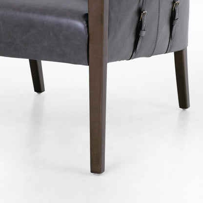 Bauer Chair by Four Hands in thames cream and distressed natural. Made from 66% polyester, 19% acrylic, 15% flax, linen, solid parawood, top grain leather in a modern style.