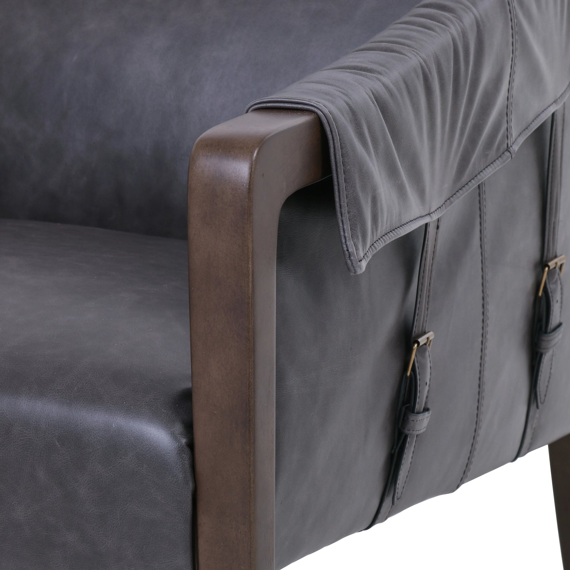 Bauer Chair by Four Hands in thames cream and distressed natural. Made from 66% polyester, 19% acrylic, 15% flax, linen, solid parawood, top grain leather in a modern style.
