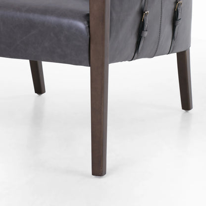 Bauer Chair by Four Hands in thames cream and distressed natural. Made from 66% polyester, 19% acrylic, 15% flax, linen, solid parawood, top grain leather in a modern style.
