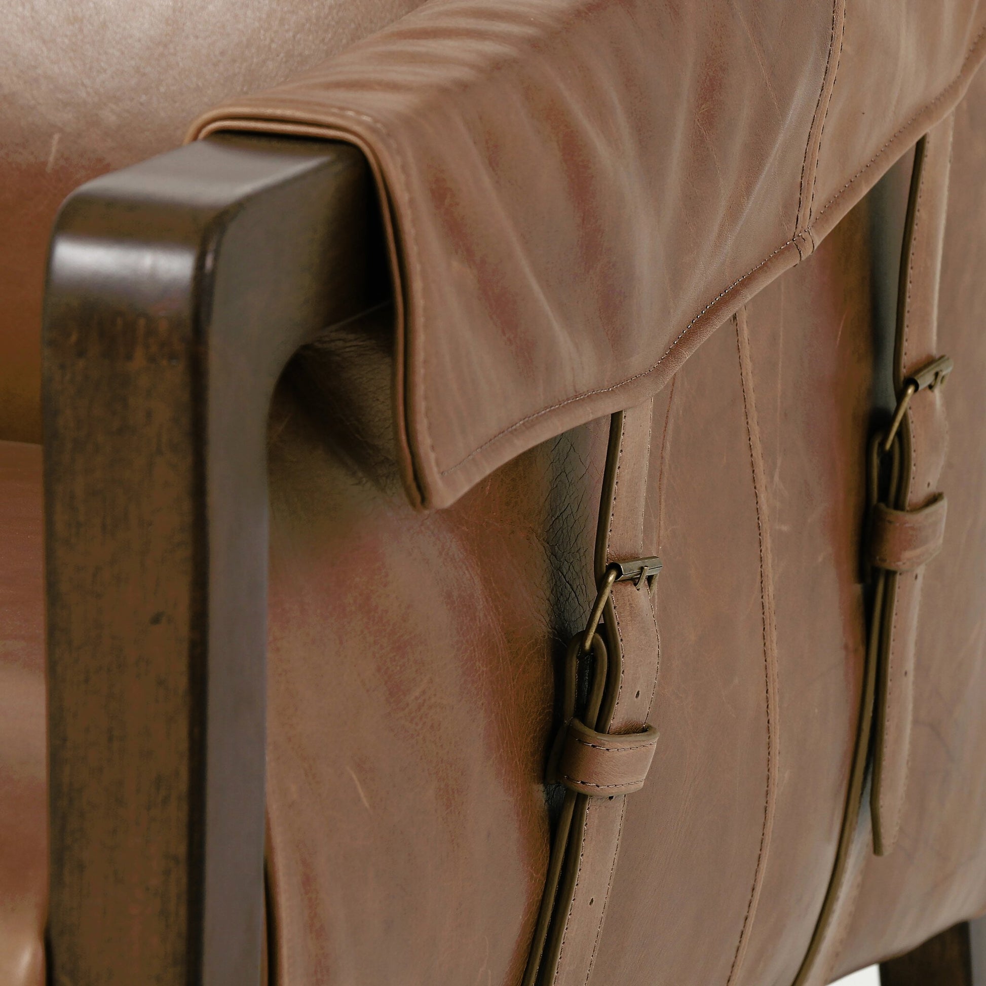 Bauer Chair by Four Hands in thames cream and distressed natural. Made from 66% polyester, 19% acrylic, 15% flax, linen, solid parawood, top grain leather in a modern style.
