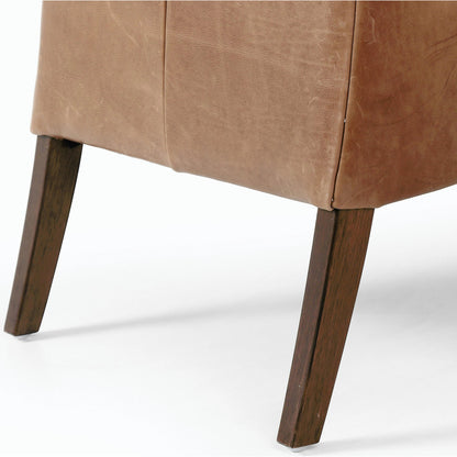 Bauer Chair by Four Hands in thames cream and distressed natural. Made from 66% polyester, 19% acrylic, 15% flax, linen, solid parawood, top grain leather in a modern style.