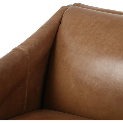 Bauer Chair by Four Hands in thames cream and distressed natural. Made from 66% polyester, 19% acrylic, 15% flax, linen, solid parawood, top grain leather in a modern style.