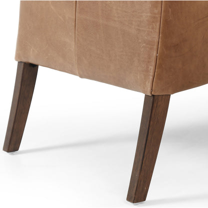 Bauer Chair by Four Hands in thames cream and distressed natural. Made from 66% polyester, 19% acrylic, 15% flax, linen, solid parawood, top grain leather in a modern style.