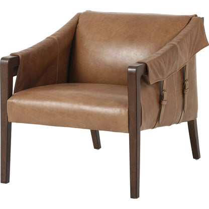 Bauer Chair by Four Hands in thames cream and distressed natural. Made from 66% polyester, 19% acrylic, 15% flax, linen, solid parawood, top grain leather in a modern style.