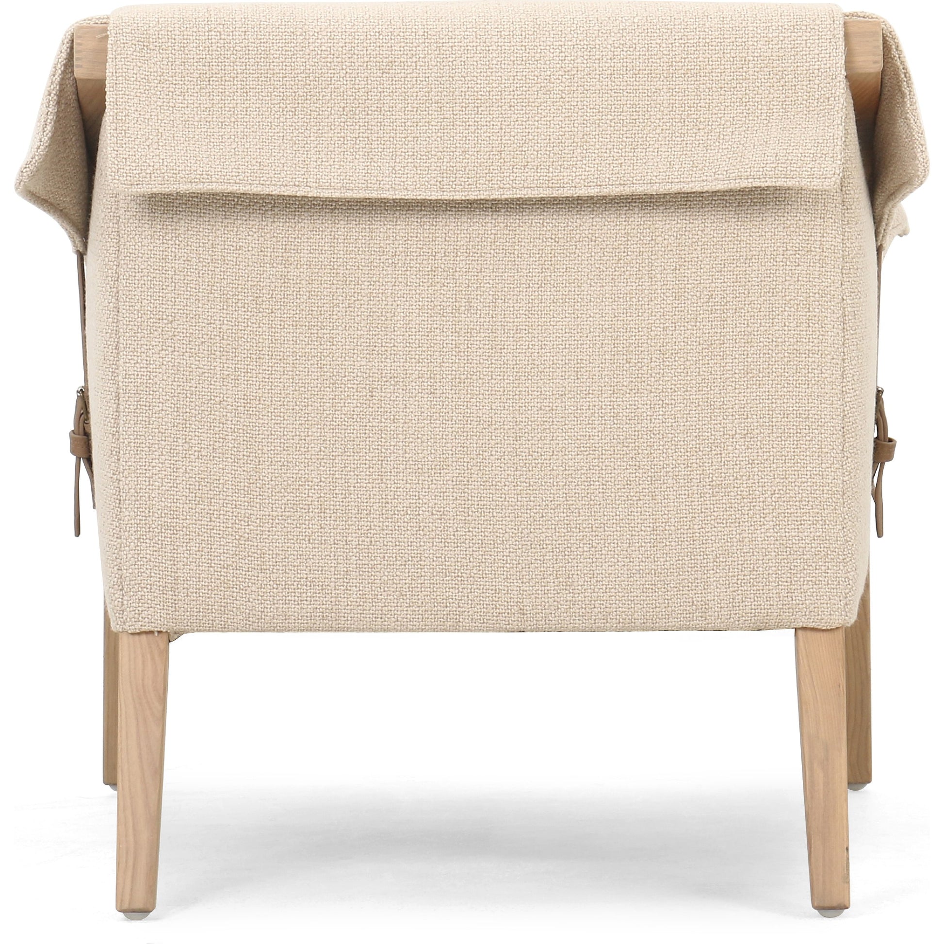 Bauer Chair by Four Hands in thames cream and distressed natural. Made from 66% polyester, 19% acrylic, 15% flax, linen, solid parawood, top grain leather in a modern style.
