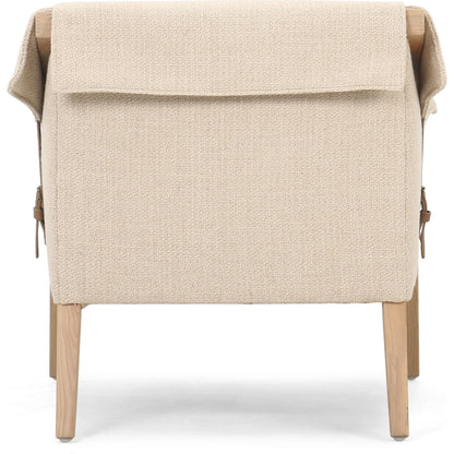 Bauer Chair by Four Hands in thames cream and distressed natural. Made from 66% polyester, 19% acrylic, 15% flax, linen, solid parawood, top grain leather in a modern style.