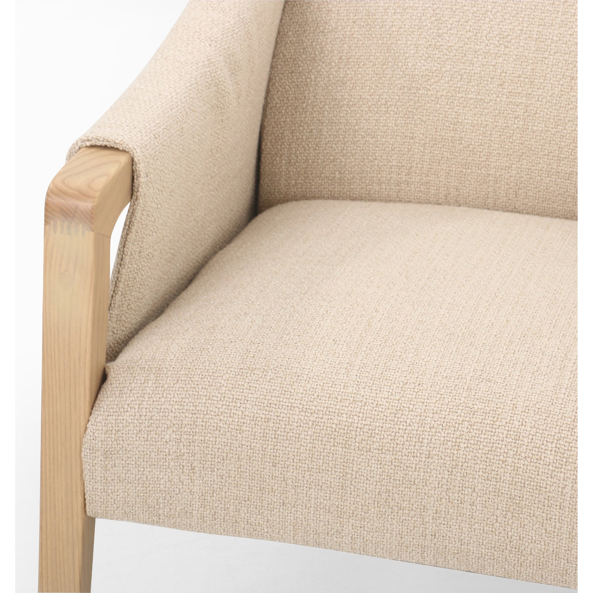 Bauer Chair by Four Hands in thames cream and distressed natural. Made from 66% polyester, 19% acrylic, 15% flax, linen, solid parawood, top grain leather in a modern style.