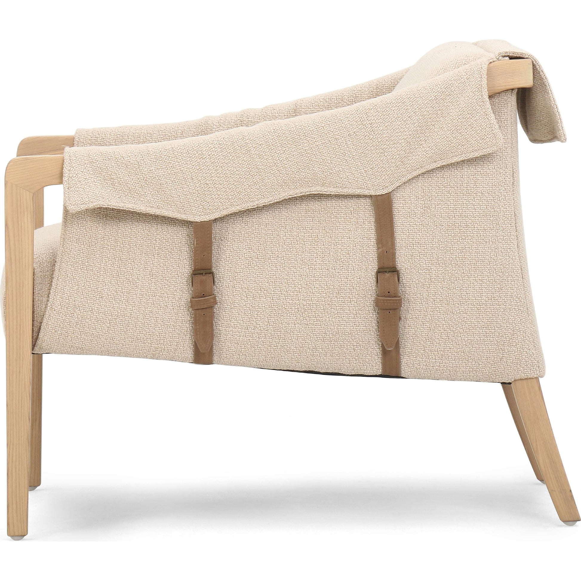 Bauer Chair by Four Hands in thames cream and distressed natural. Made from 66% polyester, 19% acrylic, 15% flax, linen, solid parawood, top grain leather in a modern style.