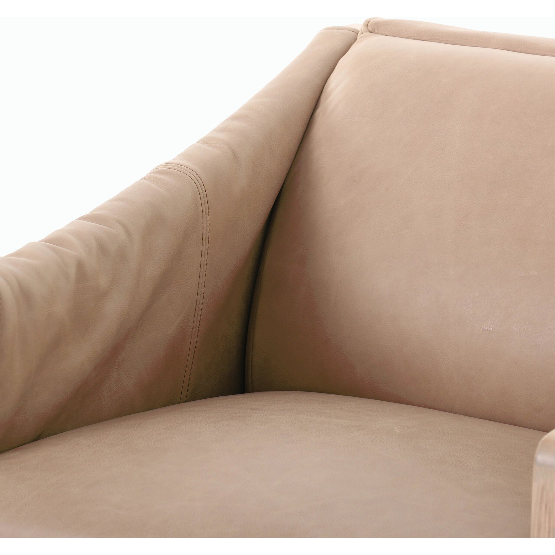Bauer Chair by Four Hands in thames cream and distressed natural. Made from 66% polyester, 19% acrylic, 15% flax, linen, solid parawood, top grain leather in a modern style.
