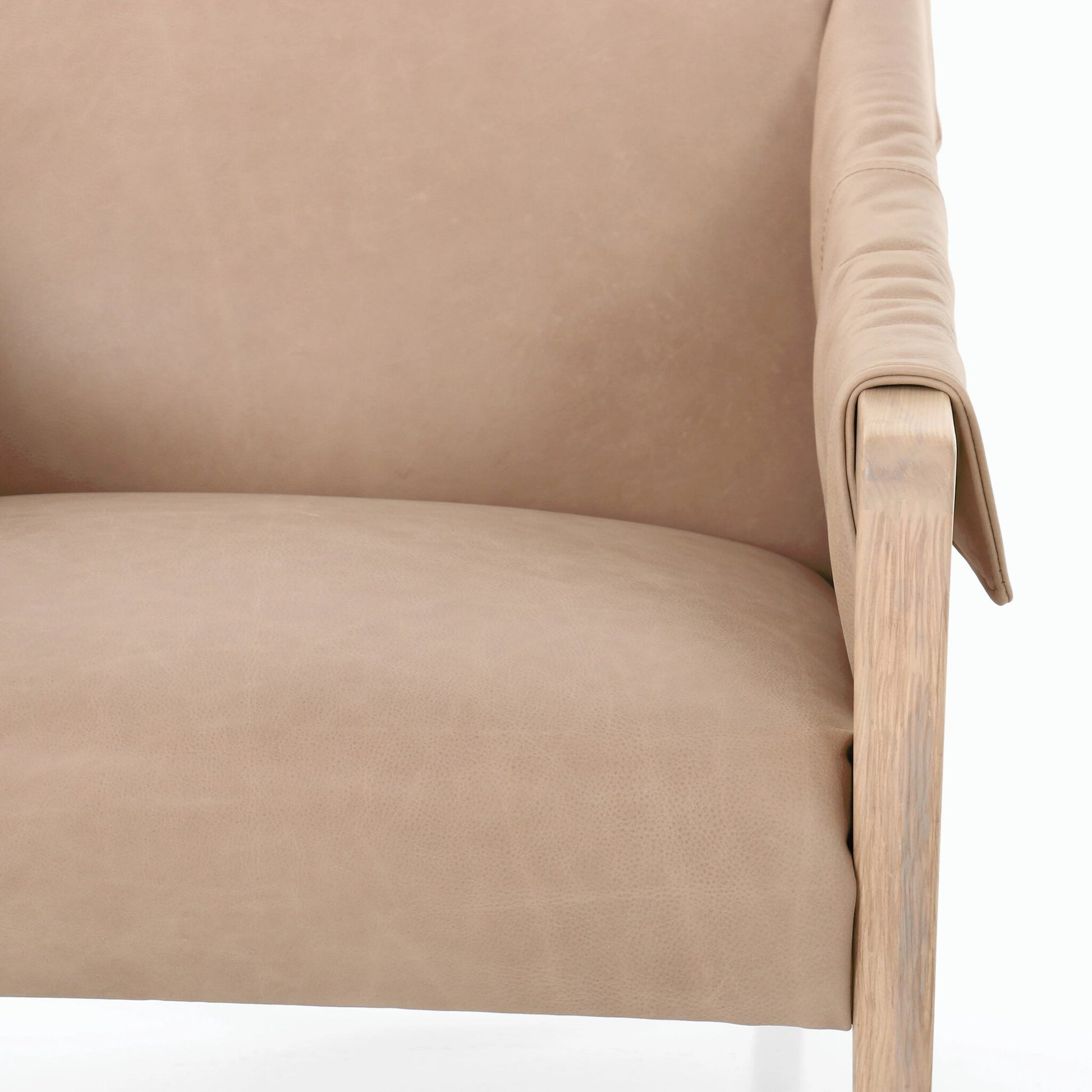 Bauer Chair by Four Hands in thames cream and distressed natural. Made from 66% polyester, 19% acrylic, 15% flax, linen, solid parawood, top grain leather in a modern style.
