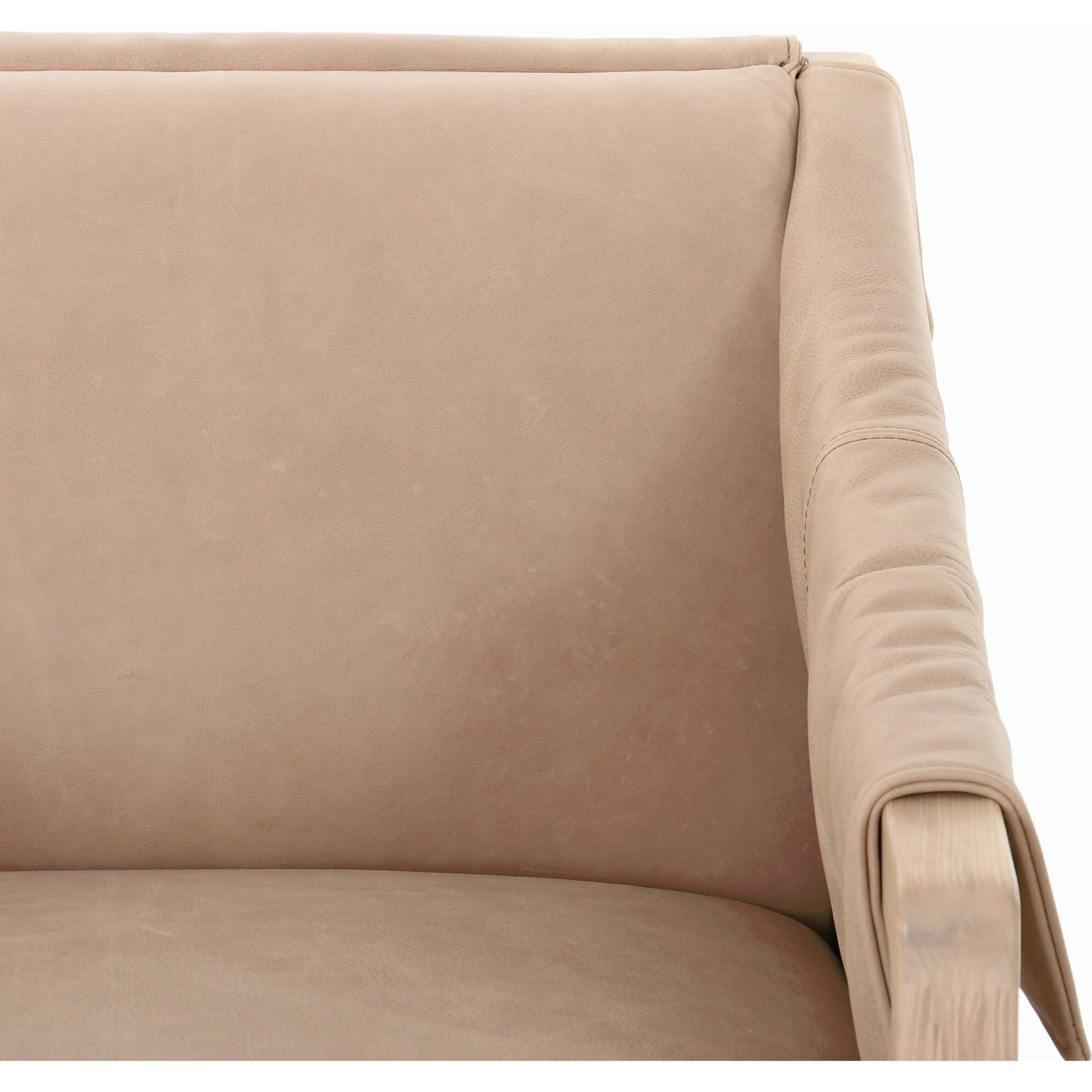 Bauer Chair by Four Hands in thames cream and distressed natural. Made from 66% polyester, 19% acrylic, 15% flax, linen, solid parawood, top grain leather in a modern style.