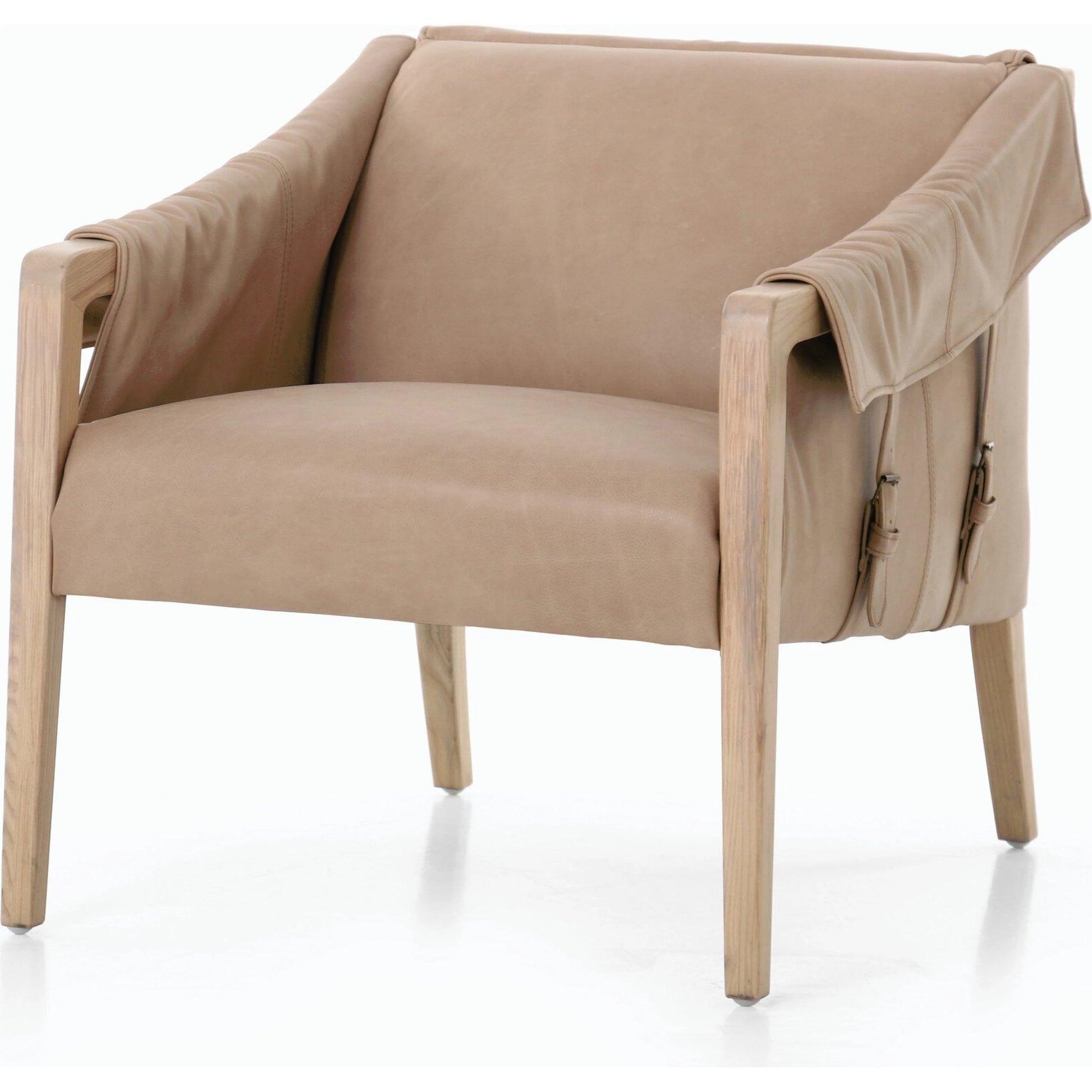 Bauer Chair by Four Hands in thames cream and distressed natural. Made from 66% polyester, 19% acrylic, 15% flax, linen, solid parawood, top grain leather in a modern style.