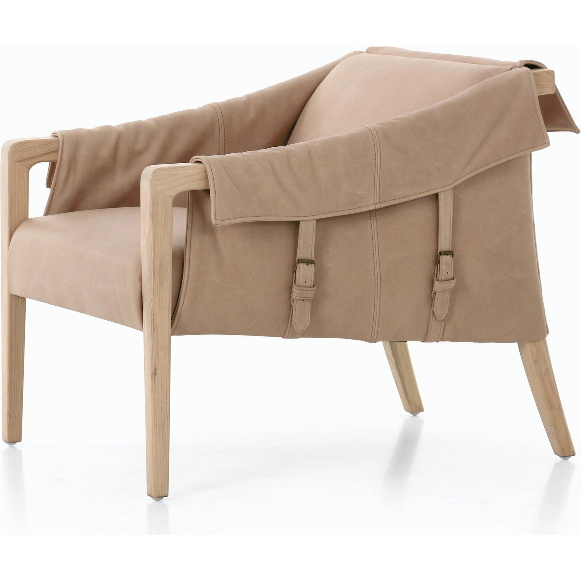 Bauer Chair by Four Hands in thames cream and distressed natural. Made from 66% polyester, 19% acrylic, 15% flax, linen, solid parawood, top grain leather in a modern style.