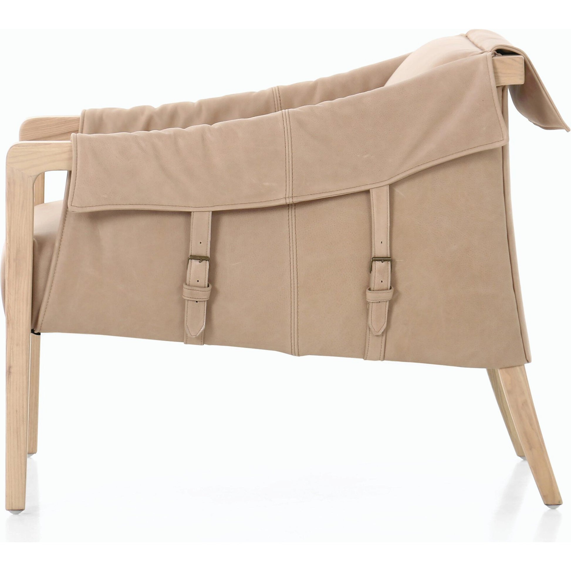 Bauer Chair by Four Hands in thames cream and distressed natural. Made from 66% polyester, 19% acrylic, 15% flax, linen, solid parawood, top grain leather in a modern style.