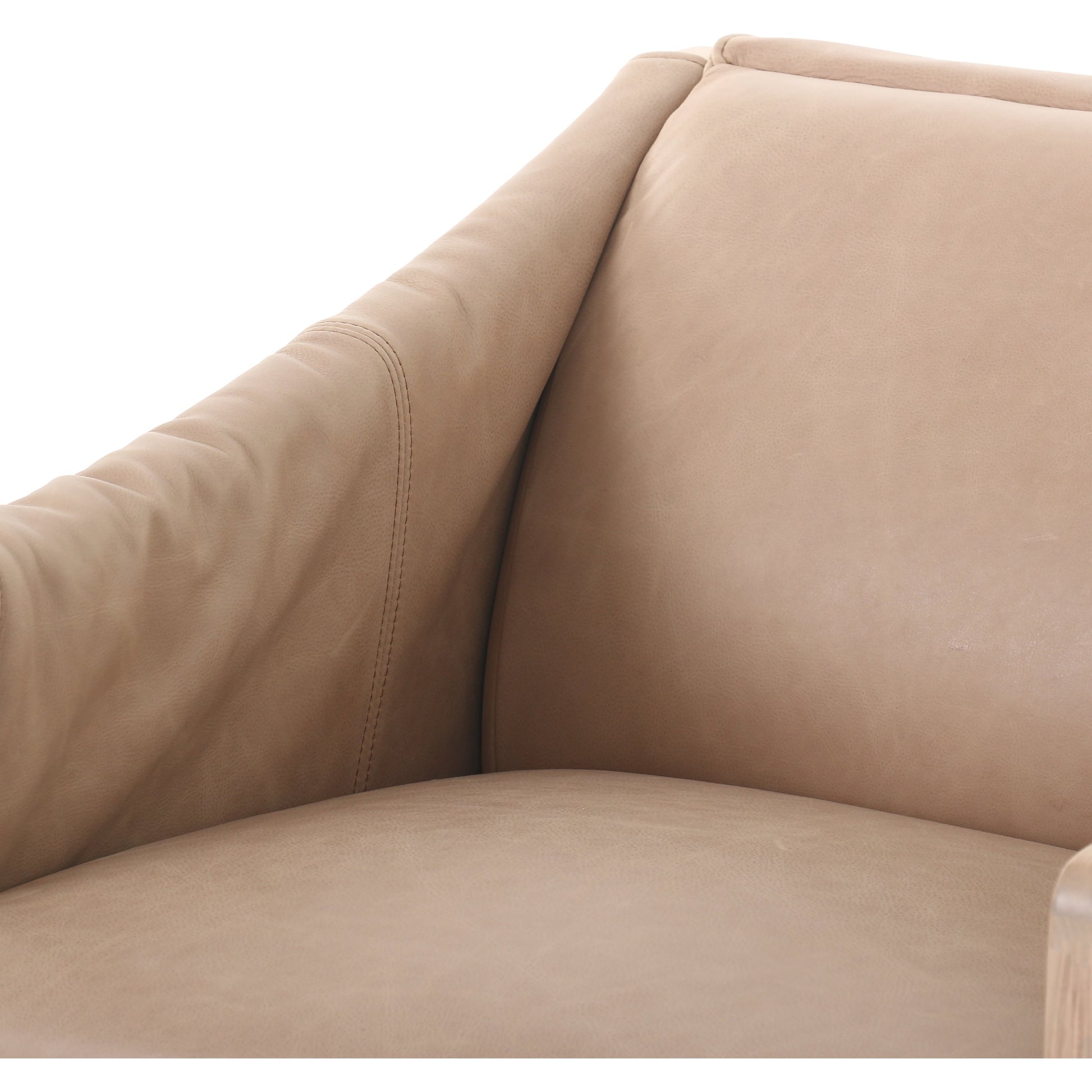 Bauer Chair by Four Hands in thames cream and distressed natural. Made from 66% polyester, 19% acrylic, 15% flax, linen, solid parawood, top grain leather in a modern style.