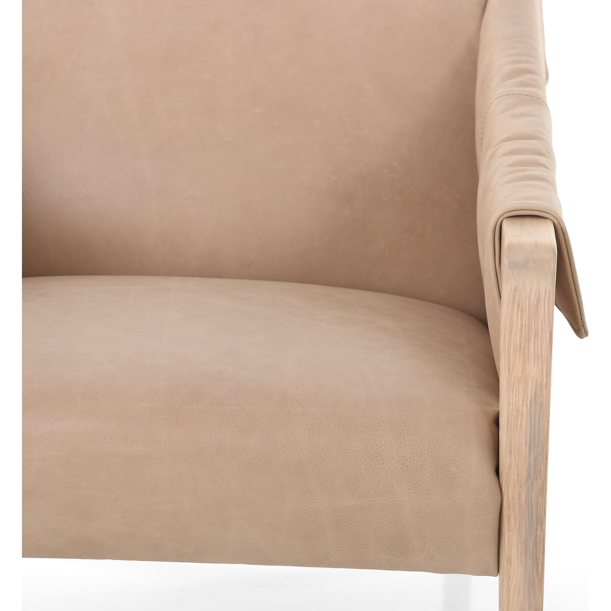 Bauer Chair by Four Hands in thames cream and distressed natural. Made from 66% polyester, 19% acrylic, 15% flax, linen, solid parawood, top grain leather in a modern style.