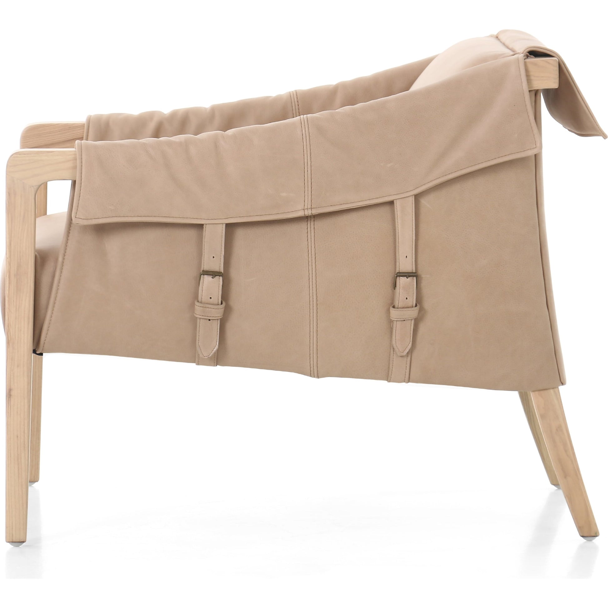 Bauer Chair by Four Hands in thames cream and distressed natural. Made from 66% polyester, 19% acrylic, 15% flax, linen, solid parawood, top grain leather in a modern style.
