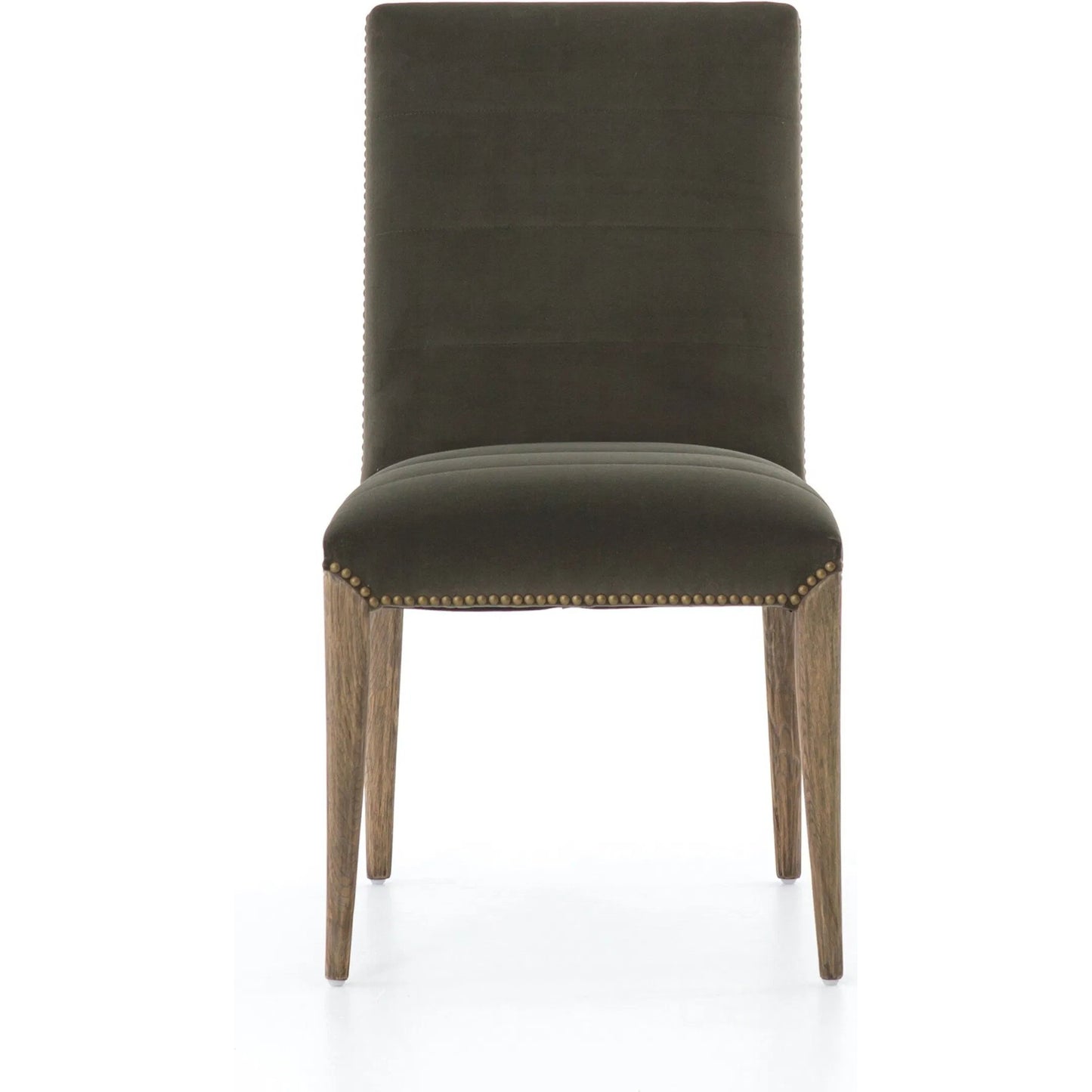 002 SI-2535249 | Additional Silo | Nate Dining Chair by Four Hands in modern velvet loden, lamont nettlewood, brass nailhead. Made from 100% polyester, solid nettlewood, iron in a unique style.