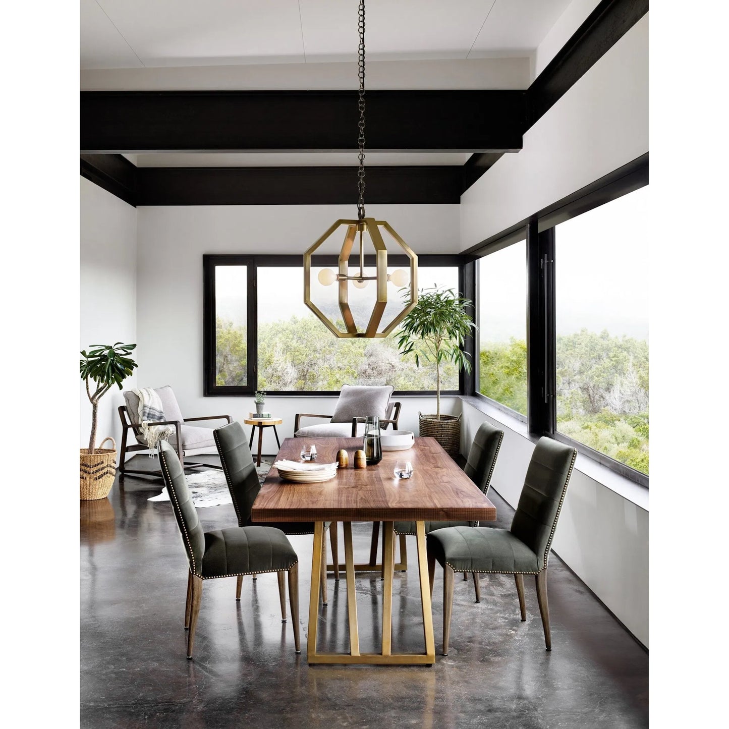 011 SI-2535249 | Lifestyle | Nate Dining Chair by Four Hands in modern velvet loden, lamont nettlewood, brass nailhead. Made from 100% polyester, solid nettlewood, iron in a unique style.