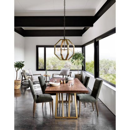 Nate Dining Chair by Four Hands in modern velvet loden, lamont nettlewood, brass nailhead. Made from 100% polyester, solid nettlewood, iron in a unique style.