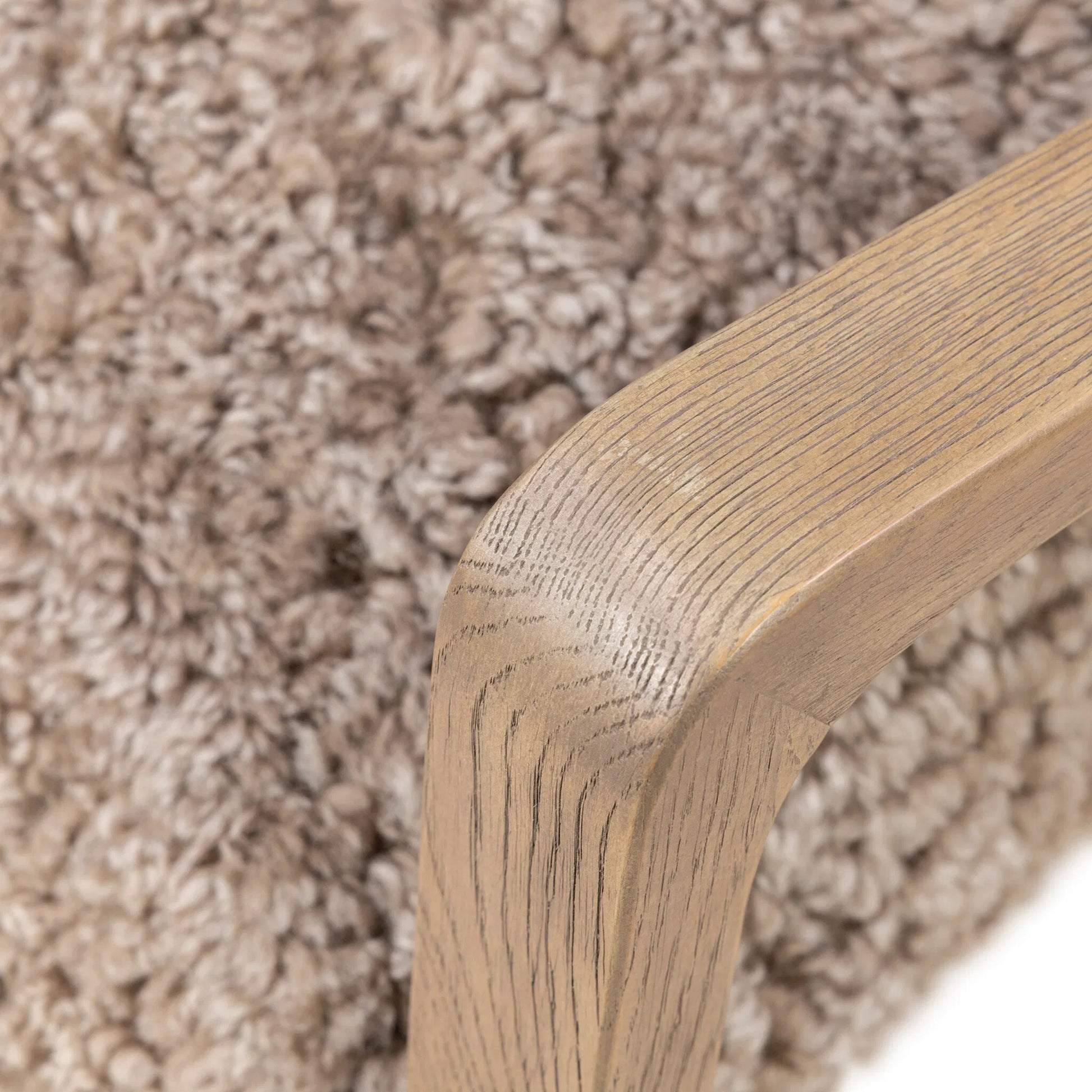 Shearling Ace Chair by Four Hands in taupe shearling, drifted oak, palermo cigar. Made from shearling, solid oak, top grain leather in a unique style.