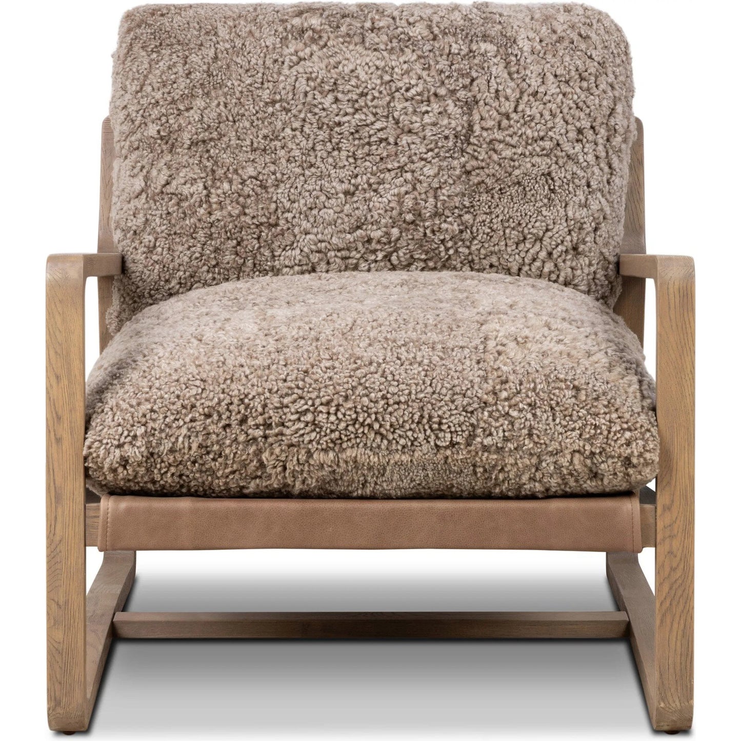 002 SI-2534739 | Additional Silo | Shearling Ace Chair by Four Hands in taupe shearling, drifted oak, palermo cigar. Made from shearling, solid oak, top grain leather in a unique style.