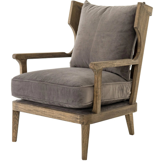 Lennon Chair by Four Hands in imperial mist, lamont natural. Made from 100% polyester, solid parawood, 50% polyester fiber, 50% duck feather in a cottage & farmhouse style.