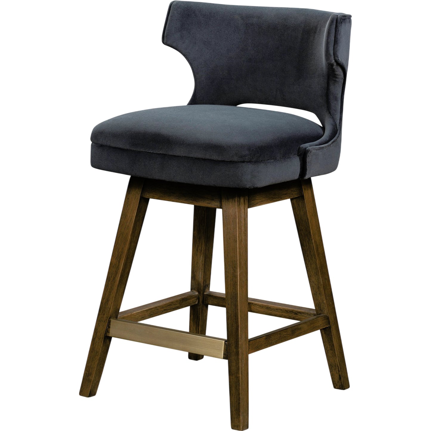 001 SI-2137621 | Primary Silo | Task Swivel Stool by Four Hands in modern velvet shadow, warm nettlewood. Made from 100% polyester, solid nettlewood, stainless steel in a modern style.